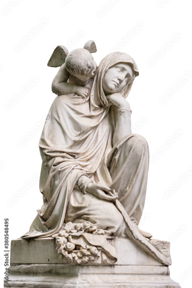 Statue of a young angel isolated on white