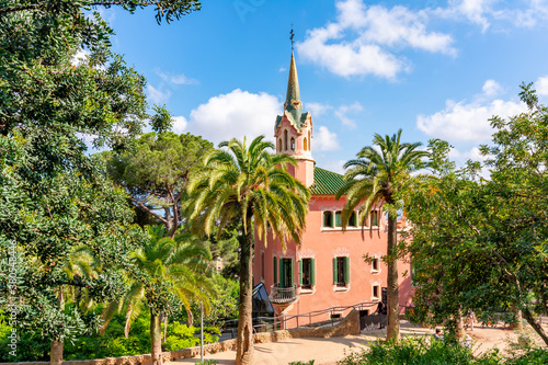 Photography Gaudi museum in Guell park of Barcelona, Spain