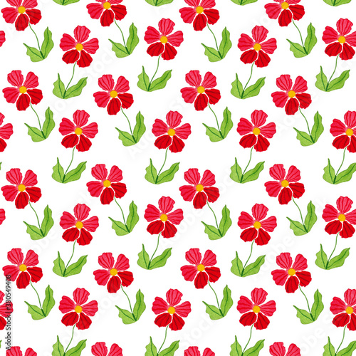 Wallpaper Mural Seamless pattern with Red flower on white background, hand painted watercolor illustration Torontodigital.ca