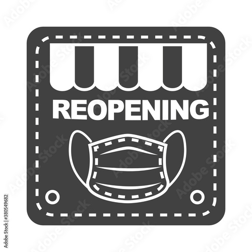 store signboard reopening after quarantine covid 19, medical mask sticker silhouette icon