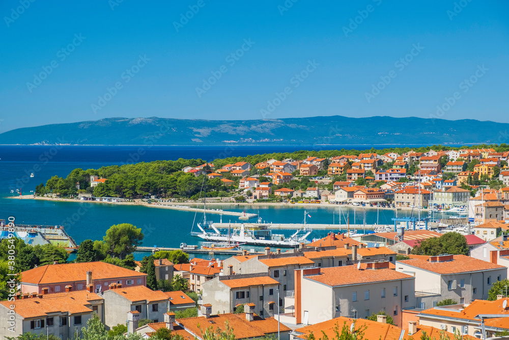 Panoramic view of town of Cres on the island of Cres in Croatia, beautiful Adriatic seascape