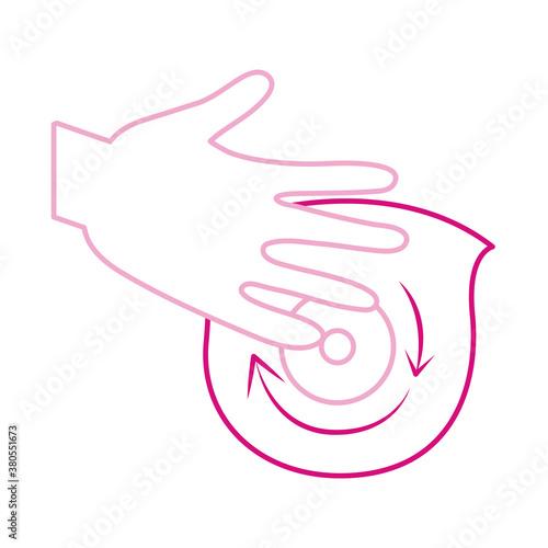 breast cancer awareness month, hand self examination in the nipple, healthcare concept line icon