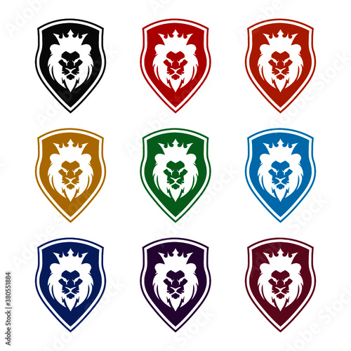 Lion shield logo icon  color set