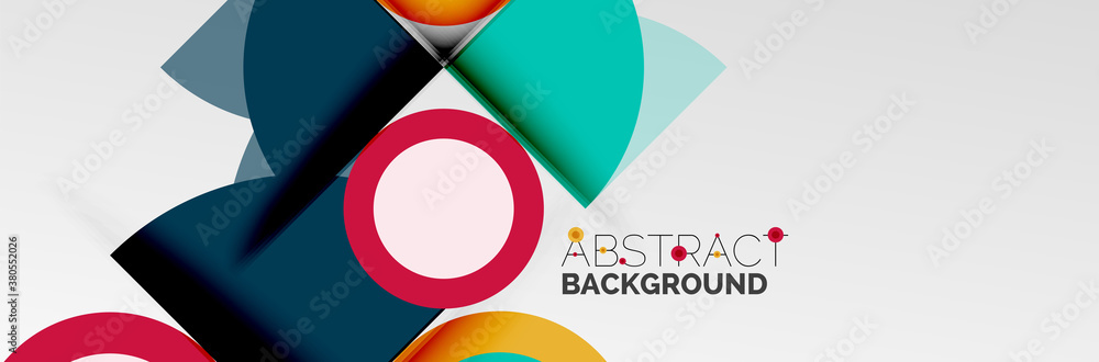 Bright color circles, abstract round shapes and triangles composition with shadow effects. Vector modern geometric design template Bright color circles, abstract round shapes and triangles composition with shadow effects. Vector modern geometric design template