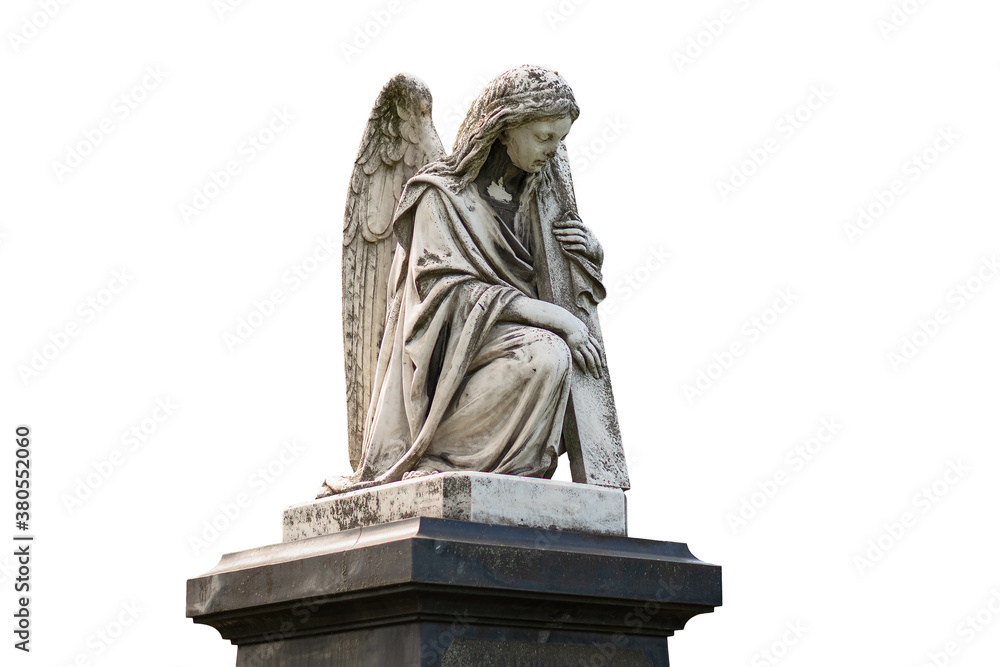 Fototapeta Statue of a young angel isolated on white
