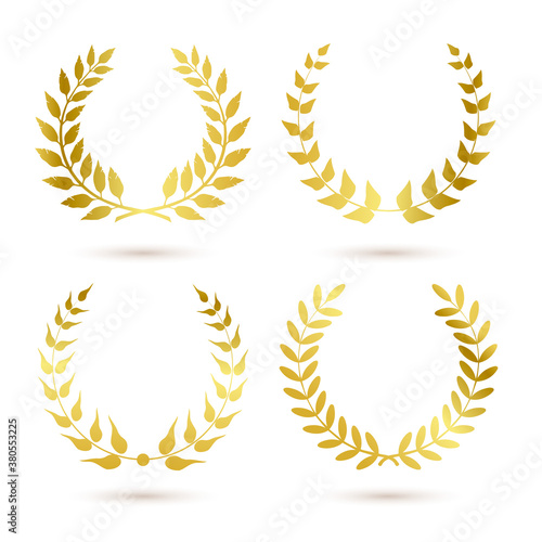 Gold set of laurel wreaths. Vector illustration . 
