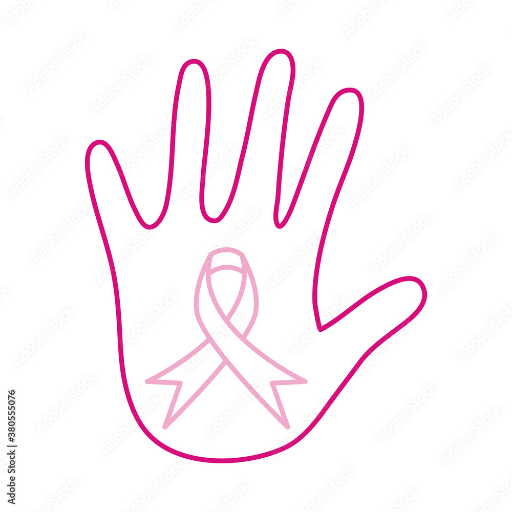 breast cancer awareness month, pink hand with ribbon campaign, healthcare concept line icon breast cancer awareness month, pink hand with ribbon campaign, healthcare concept line icon