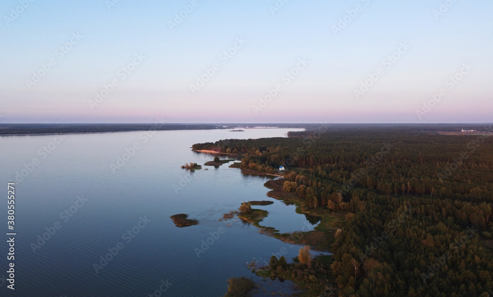 Top view of a calm large forest lake Top view of a calm large forest lake