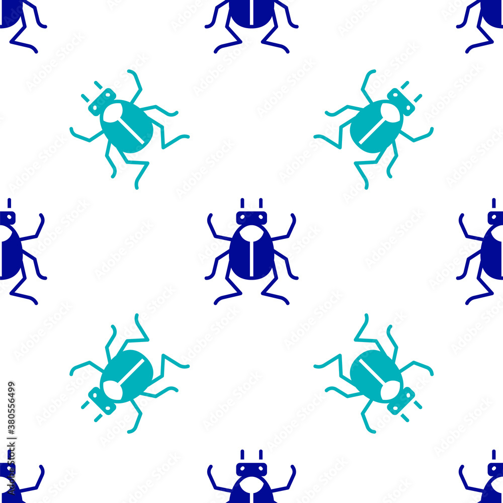 Blue Beetle bug icon isolated seamless pattern on white background. Vector. Blue Beetle bug icon isolated seamless pattern on white background. Vector.