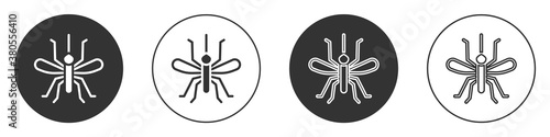 Black Mosquito icon isolated on white background. Circle button. Vector.