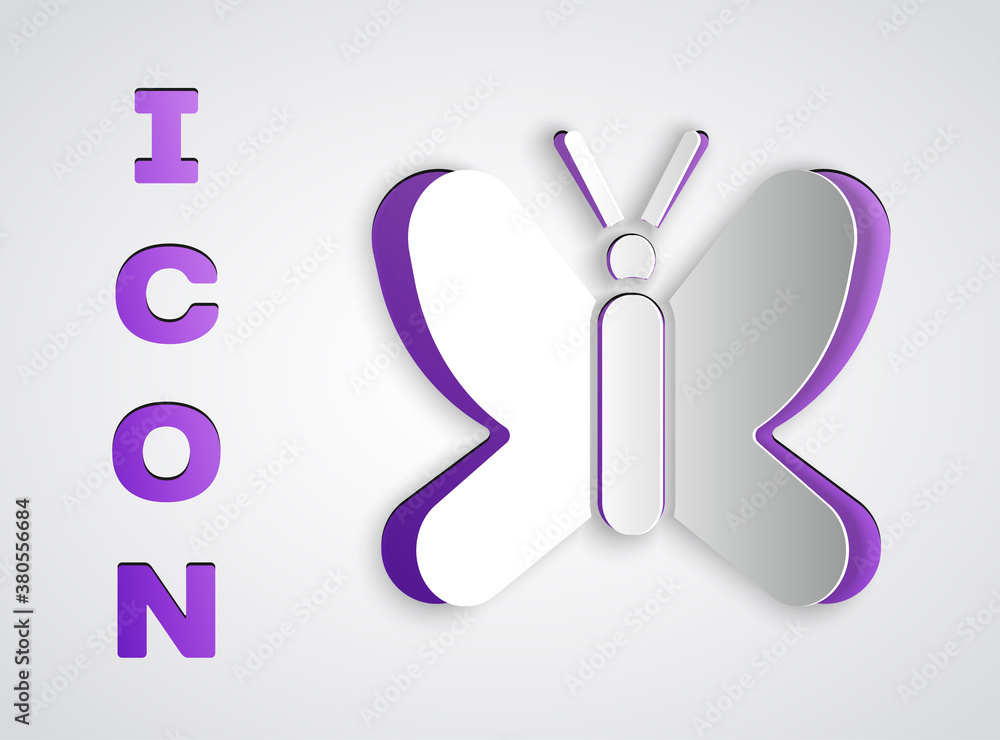 Paper cut Butterfly icon isolated on grey background. Paper art style. Vector. Paper cut Butterfly icon isolated on grey background. Paper art style. Vector.