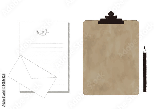 木目調クリップボードとレターセット
Woodgrain clipboard and letter set