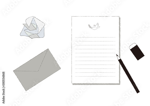 便箋と文具と紙屑
Stationery and paper scraps