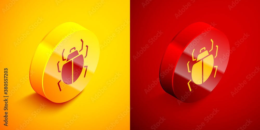 Isometric Mite icon isolated on orange and red background. Circle button. Vector. Isometric Mite icon isolated on orange and red background. Circle button. Vector.