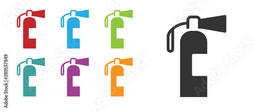 Black Fire extinguisher icon isolated on white background. Set icons colorful. Vector.