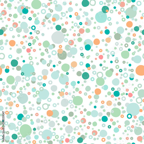 Fototapeta Naklejka Na Ścianę i Meble -  Seamless abstract pattern with shabby spots and bubbles of different pastel blue and green colors.