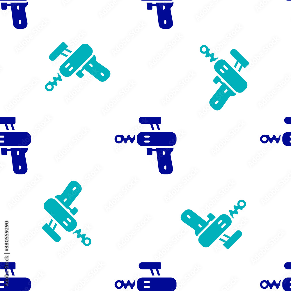 Blue Ray gun icon isolated seamless pattern on white background. Laser weapon. Space blaster. Vector. Blue Ray gun icon isolated seamless pattern on white background. Laser weapon. Space blaster. Vector.