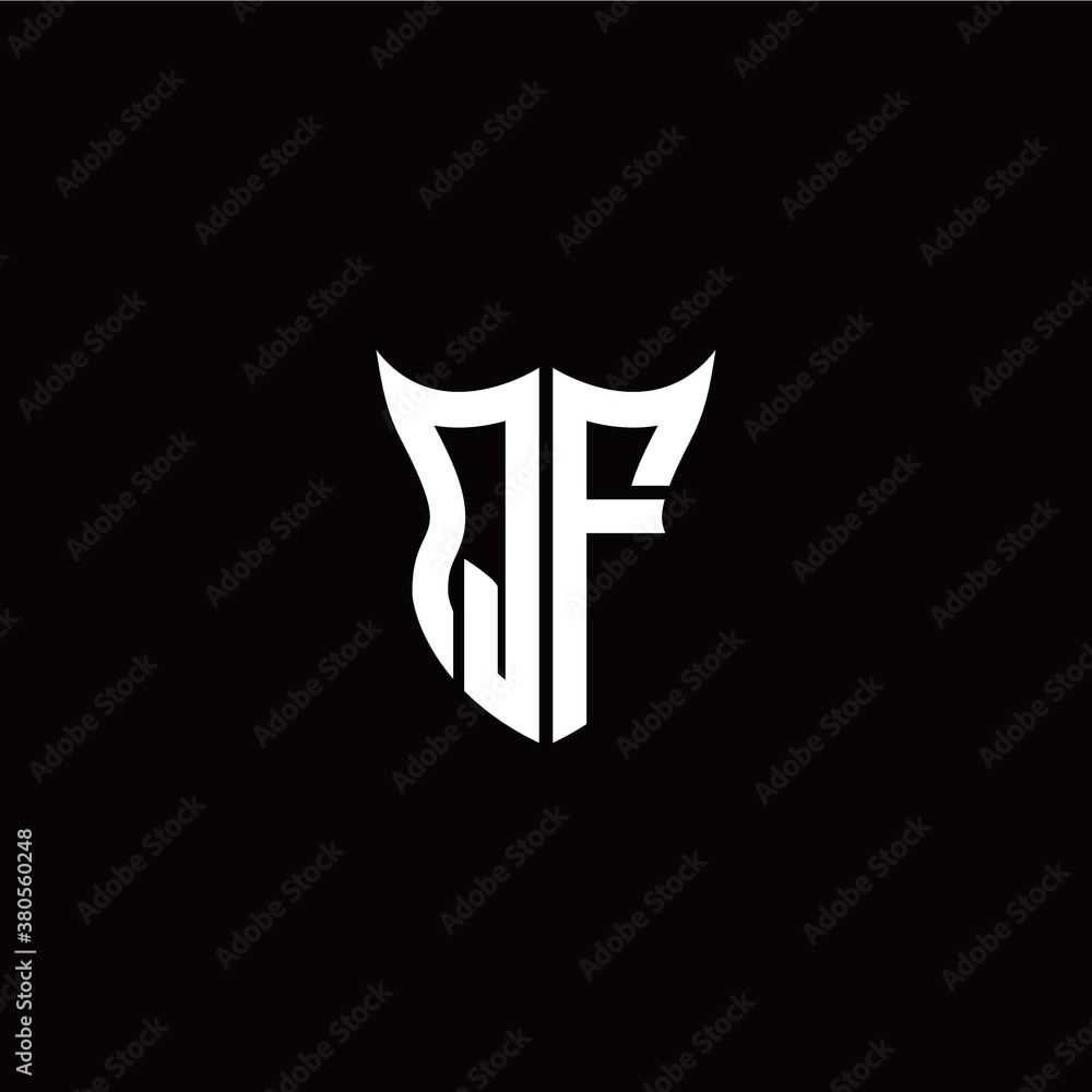 Initial Q F letter with unique shield style logo template vector