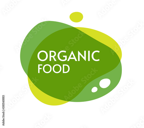 Organic natural healthy food abstract green label vector, fresh product badge emblem on fluid shape isolated