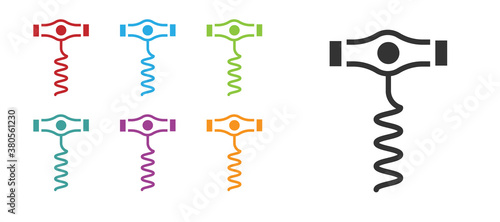 Black Wine corkscrew icon isolated on white background. Set icons colorful. Vector.