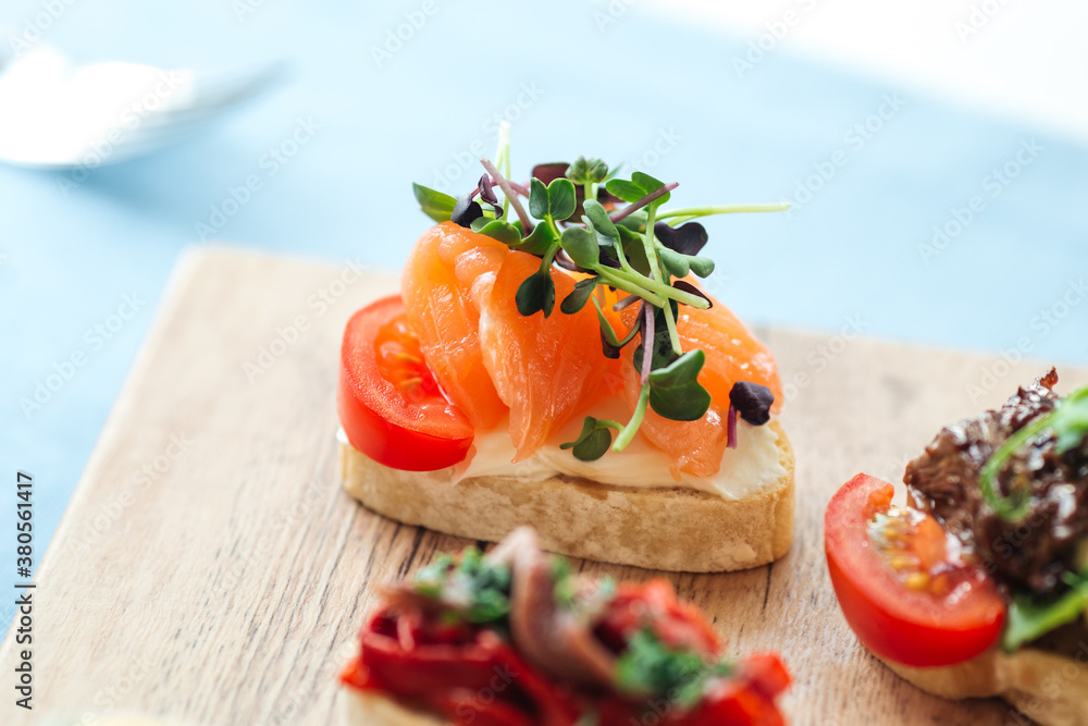 Assorted spanish tapas with different toppings