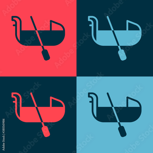 Pop art Gondola boat italy venice icon isolated on color background. Tourism rowing transport romantic. Vector.