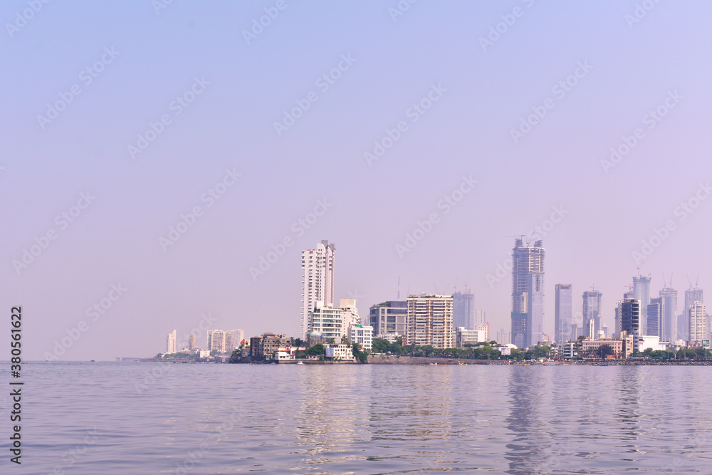 Mumbai sea shore with tall buildings near ocean