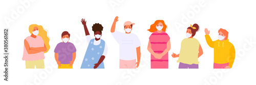Children group in protective masks. Prevention and safety vector illustration