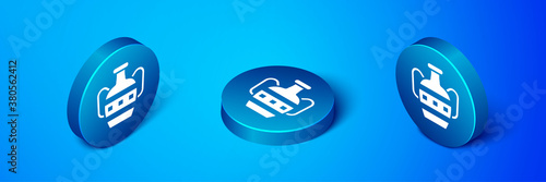 Isometric Ancient amphorae icon isolated on blue background. Blue circle button. Vector.