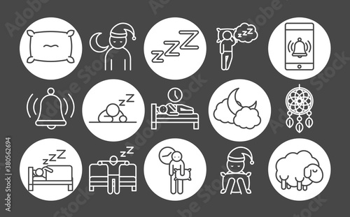 insomnia disturbed sleep night, collection linear icons style