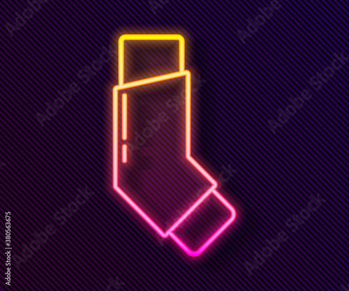 Glowing neon line Inhaler icon isolated on black background. Breather for cough relief, inhalation, allergic patient. Vector Illustration.