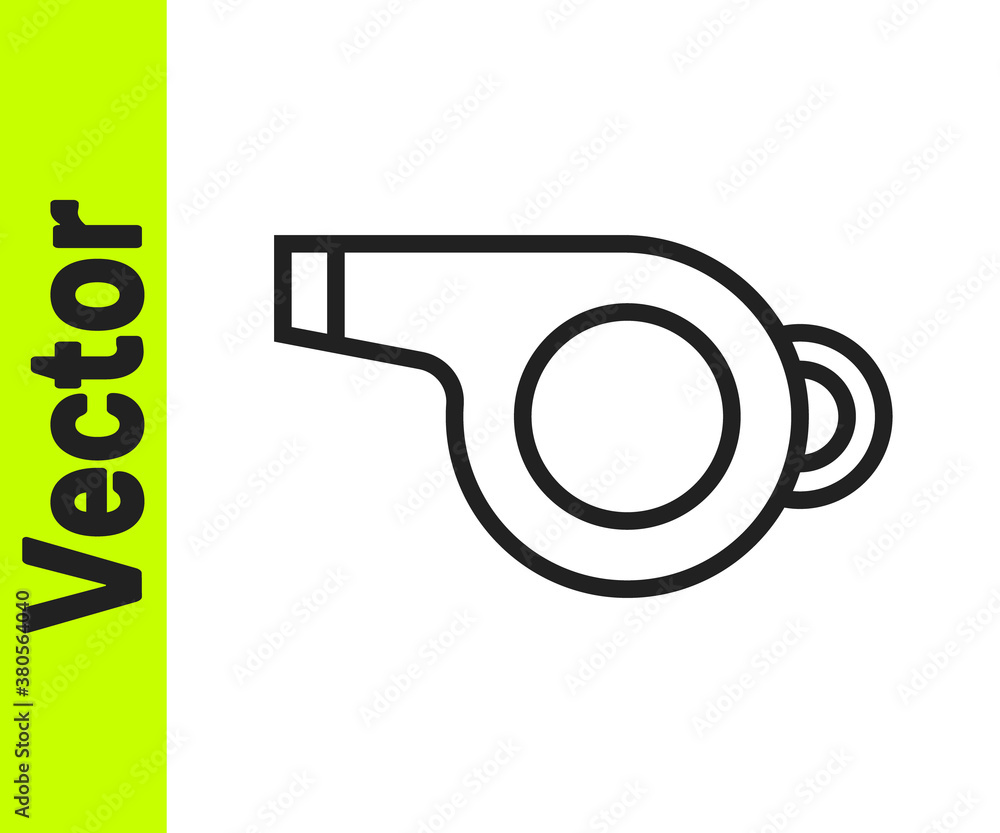 Black line Whistle icon isolated on white background. Referee symbol. Fitness and sport sign. Vector Illustration. Black line Whistle icon isolated on white background. Referee symbol. Fitness and sport sign. Vector Illustration.