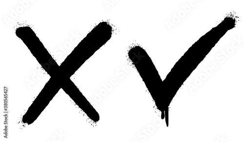 graffiti spray check mark and cross isolated on white background. vector illustration.