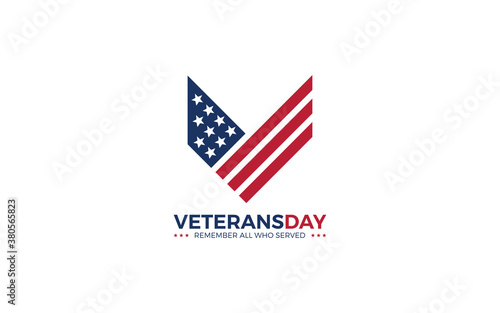 Fototapete Letter V logo formed USA flag and rank of soldiers as a symbol of veterans