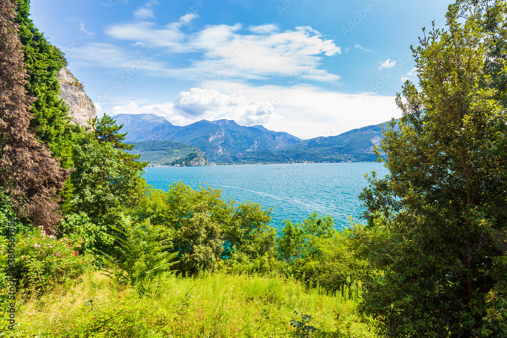 Nature wilderness landscape with mountains at lake Garda, Italy