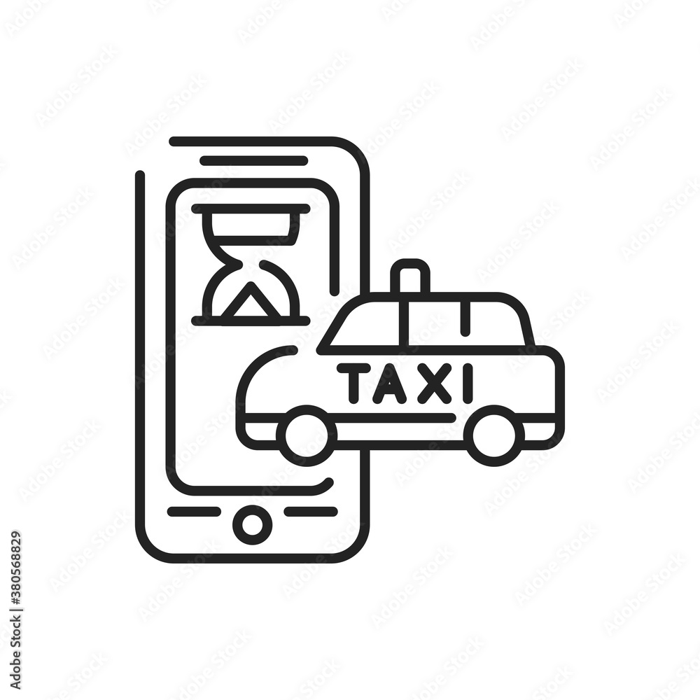 Taxi waiting time black line icon. Online mobile application order taxi service. Pictogram for web, mobile app, promo. UI UX design element