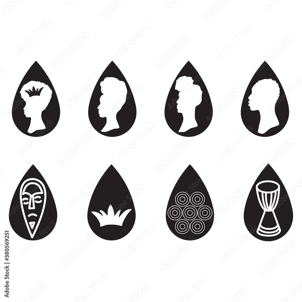 Teadrop african ethnic style earrings isolated on white background. Teadrop african ethnic style earrings isolated on white background.