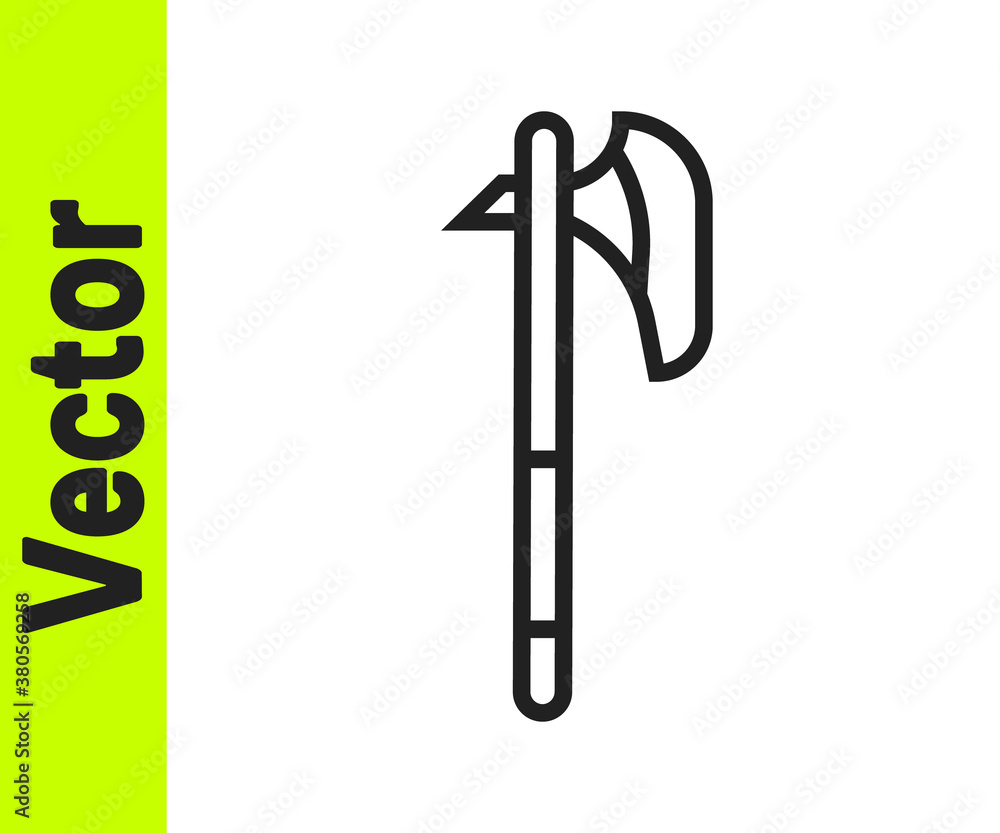 Obraz premium Black line Medieval axe icon isolated on white background. Battle axe, executioner axe. Medieval weapon. Vector.