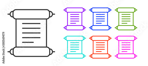 Black line Decree, paper, parchment, scroll icon icon isolated on white background. Set icons colorful. Vector.