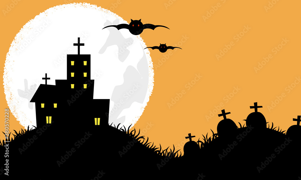 Graveyard and bat under the moon light vector illustration Graveyard and bat under the moon light vector illustration