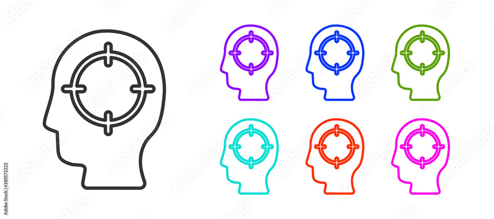 Black line Head hunting icon isolated on white background. Business target or Employment sign. Human resource and recruitment for business. Set icons colorful. Vector. Black line Head hunting icon isolated on white background. Business target or Employment sign. Human resource and recruitment for business. Set icons colorful. Vector.