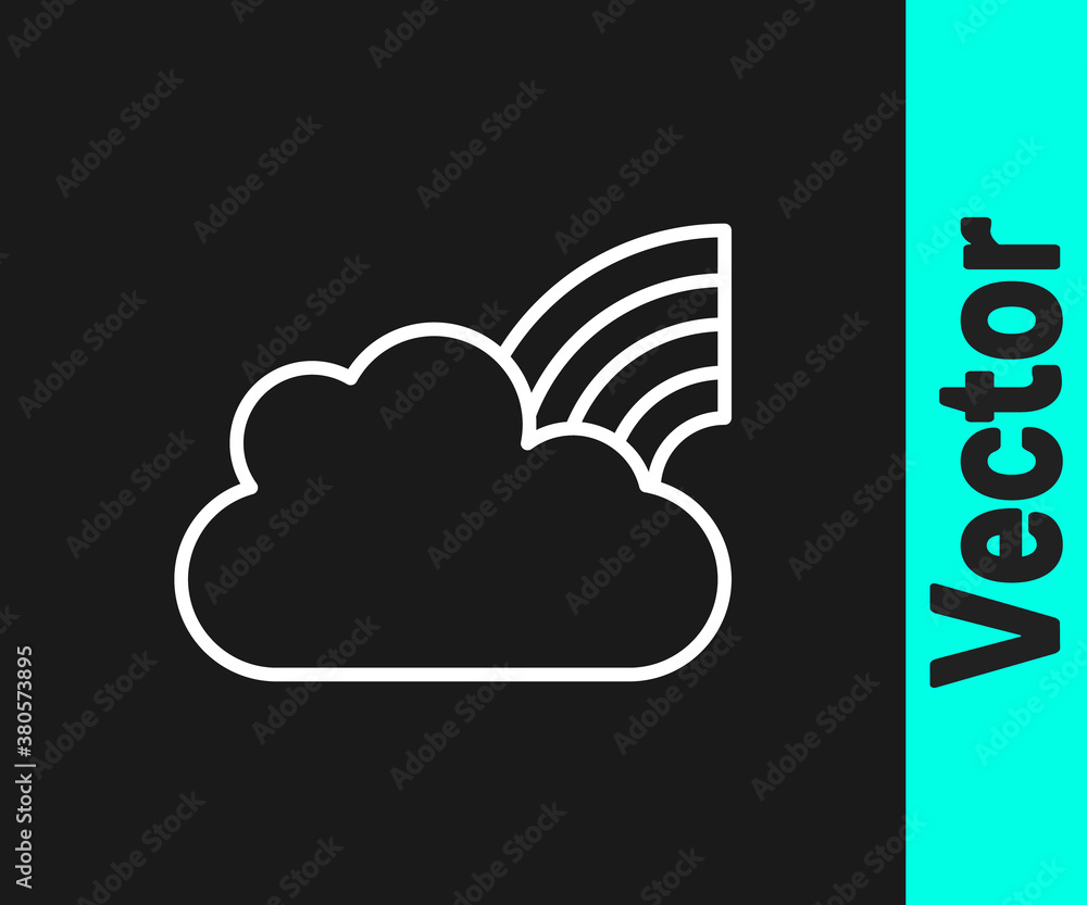 White line Rainbow with clouds icon isolated on black background. Vector. White line Rainbow with clouds icon isolated on black background. Vector.