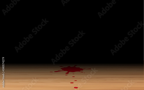 blood drop on the wooden floor in the dark room