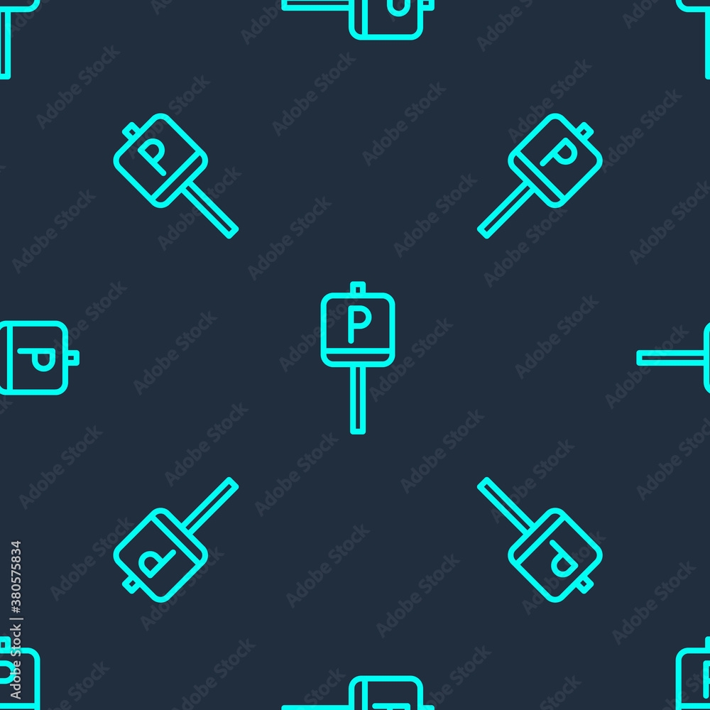 Green line Parking icon isolated seamless pattern on blue background. Street road sign. Vector. Green line Parking icon isolated seamless pattern on blue background. Street road sign. Vector.