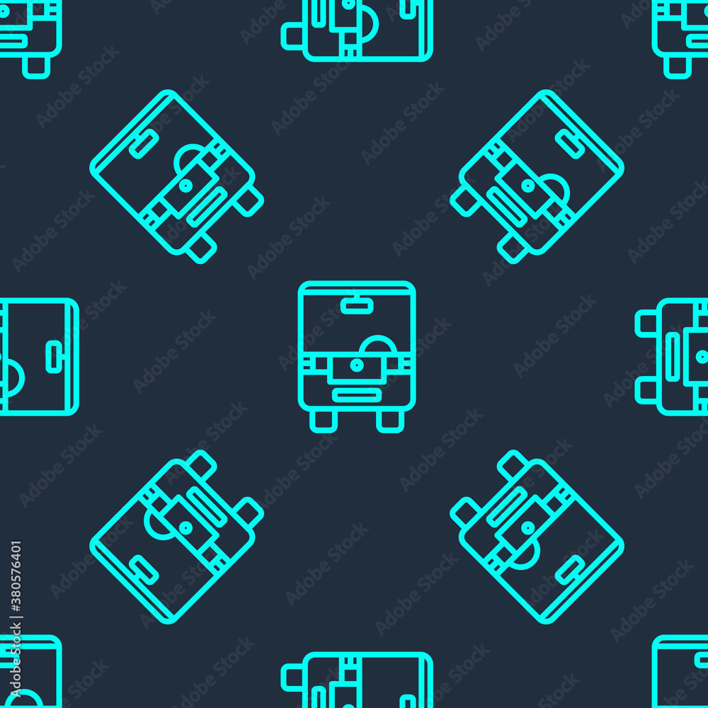 Green line Bus icon isolated seamless pattern on blue background. Transportation concept. Bus tour transport sign. Tourism or public vehicle symbol. Vector. Green line Bus icon isolated seamless pattern on blue background. Transportation concept. Bus tour transport sign. Tourism or public vehicle symbol. Vector.