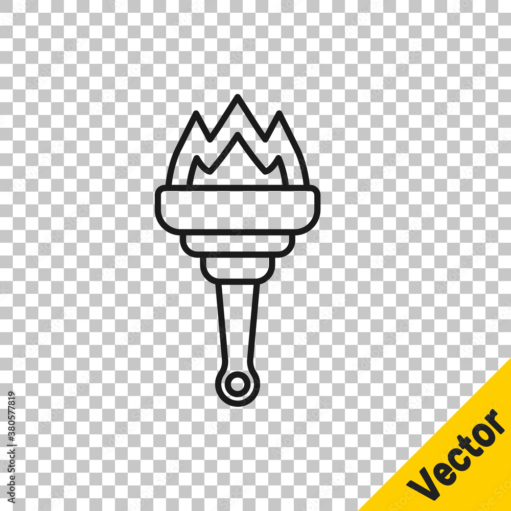 Black line Torch flame icon isolated on transparent background. Symbol fire hot, flame power, flaming and heat. Vector. Black line Torch flame icon isolated on transparent background. Symbol fire hot, flame power, flaming and heat. Vector.