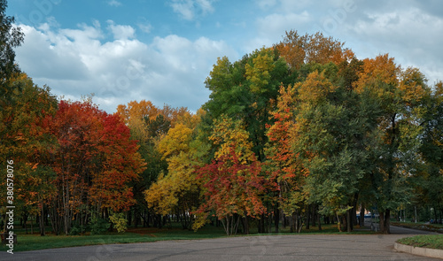 Autumn beautiful park. Autumn in Western Siberia. City park in the city of Novokuznetsk. Autumn trees  landscape photography