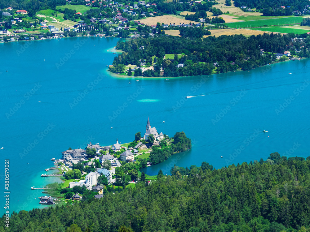 Panoramic View of Lake Worthersee in Austria.
