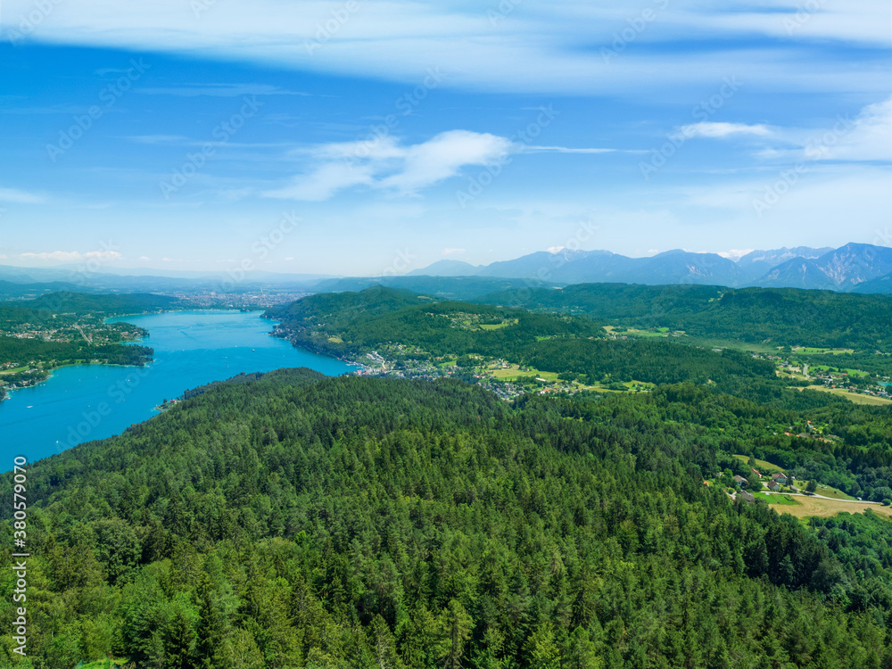 Panoramic View of Lake Worthersee in Klagenfurt in Austria. Panoramic View of Lake Worthersee in Klagenfurt in Austria.