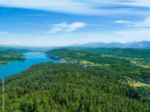 Panoramic View of Lake Worthersee in Klagenfurt in Austria.